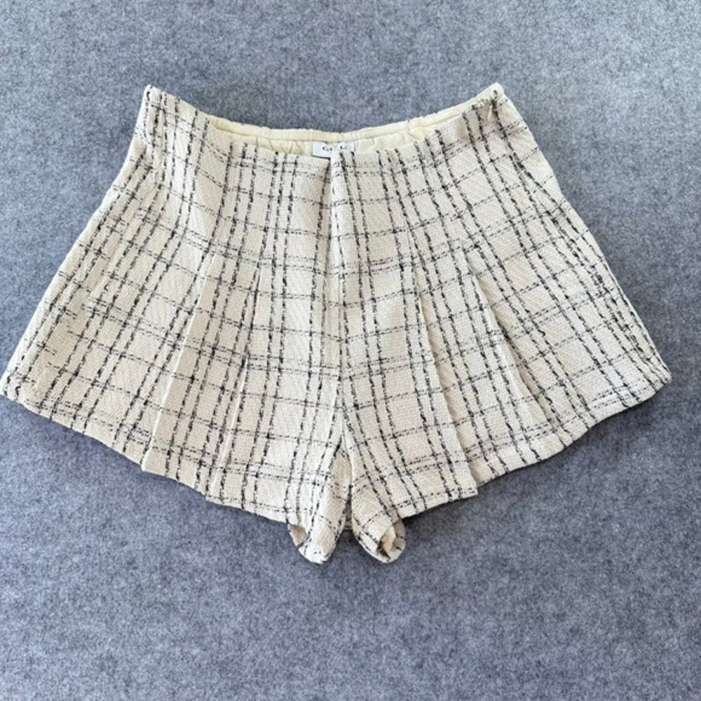 Gilli Women Cream Black Tweed Plaid‎ Pleated Shorts High Waist Plus Size 2X NEW